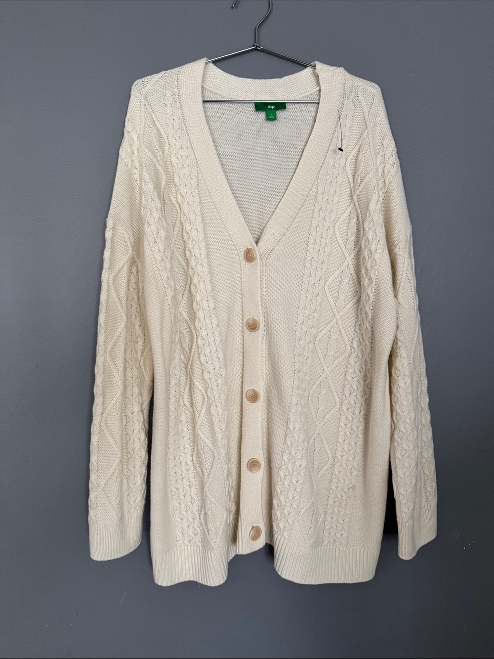 dip Cream Cable Knit V-Neck Button Cardigan